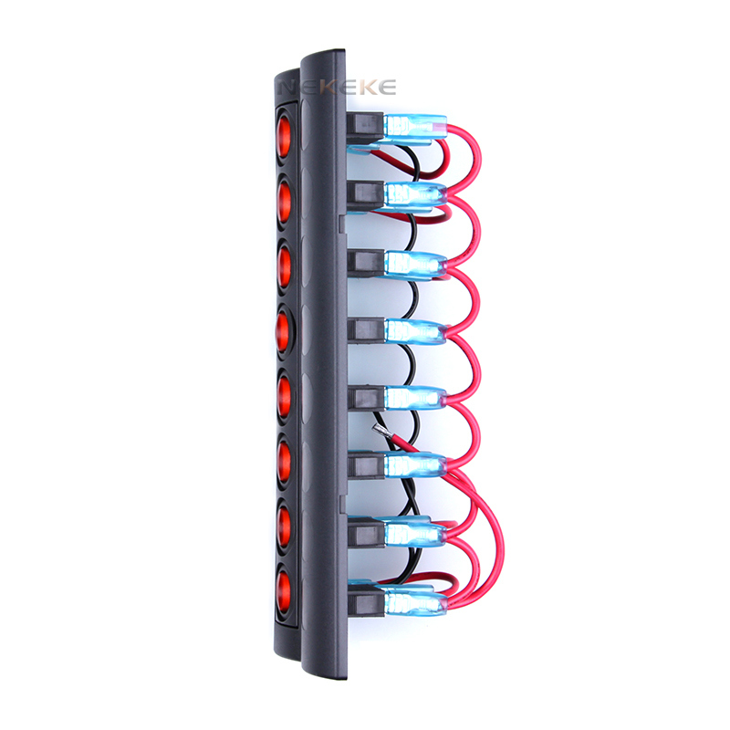 8ウェイボート電気スイッチパネル、ヒューズ付き、IP66 12V回路ブレーカースイッチパネル