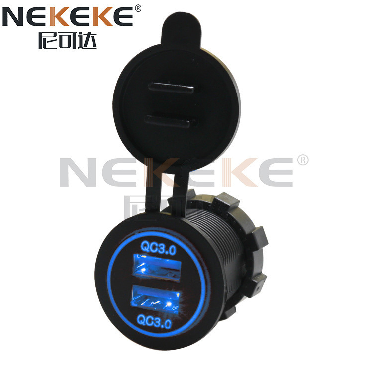 Waterproof 12V 24V QC3.0 Power Socket , Dual Port USB Socket For Car Charger
