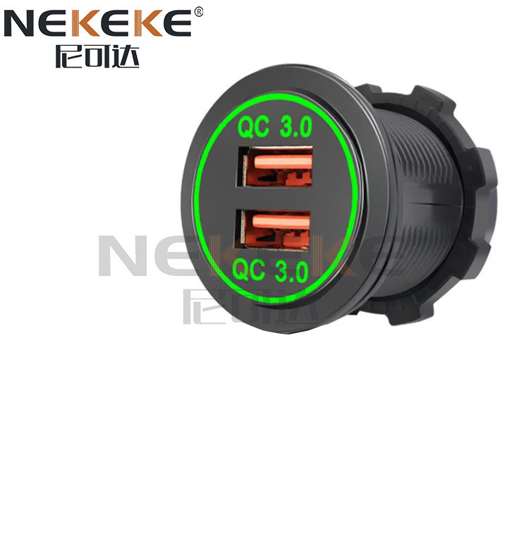 Waterproof 12V 24V QC3.0 Power Socket , Dual Port USB Socket For Car Charger