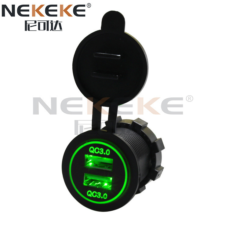 Waterproof 12V 24V QC3.0 Power Socket , Dual Port USB Socket For Car Charger