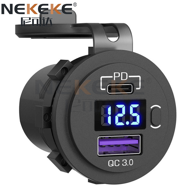 Waterproof QC3.0 Type C Power Socket Dual USB Car Charger Socket with ON OFF Switch