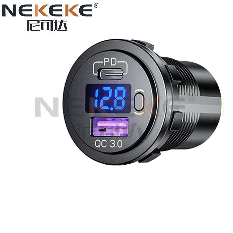Waterproof QC3.0 Type C Power Socket Dual USB Car Charger Socket with ON OFF Switch