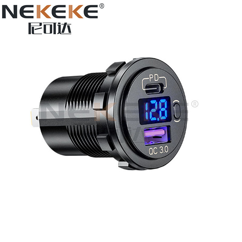 Waterproof QC3.0 Type C Power Socket Dual USB Car Charger Socket with ON OFF Switch