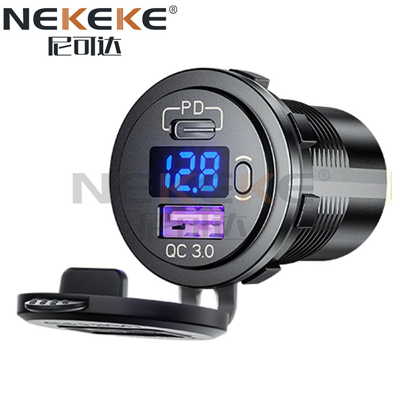 Waterproof QC3.0 Type C Power Socket Dual USB Car Charger Socket with ON OFF Switch