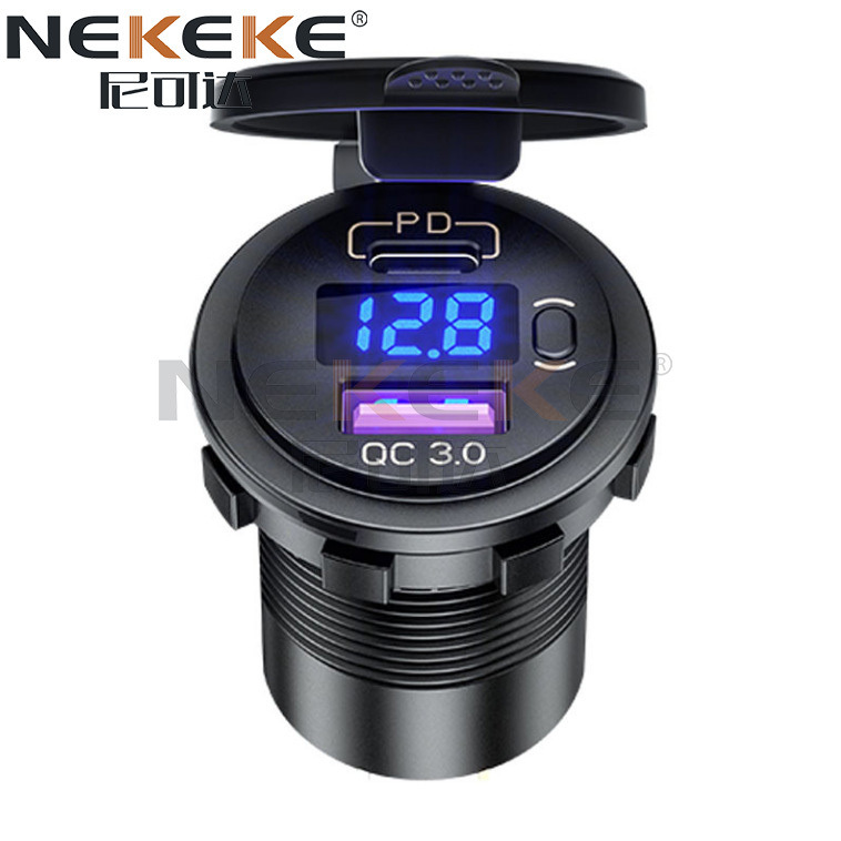 Waterproof QC3.0 Type C Power Socket Dual USB Car Charger Socket with ON OFF Switch