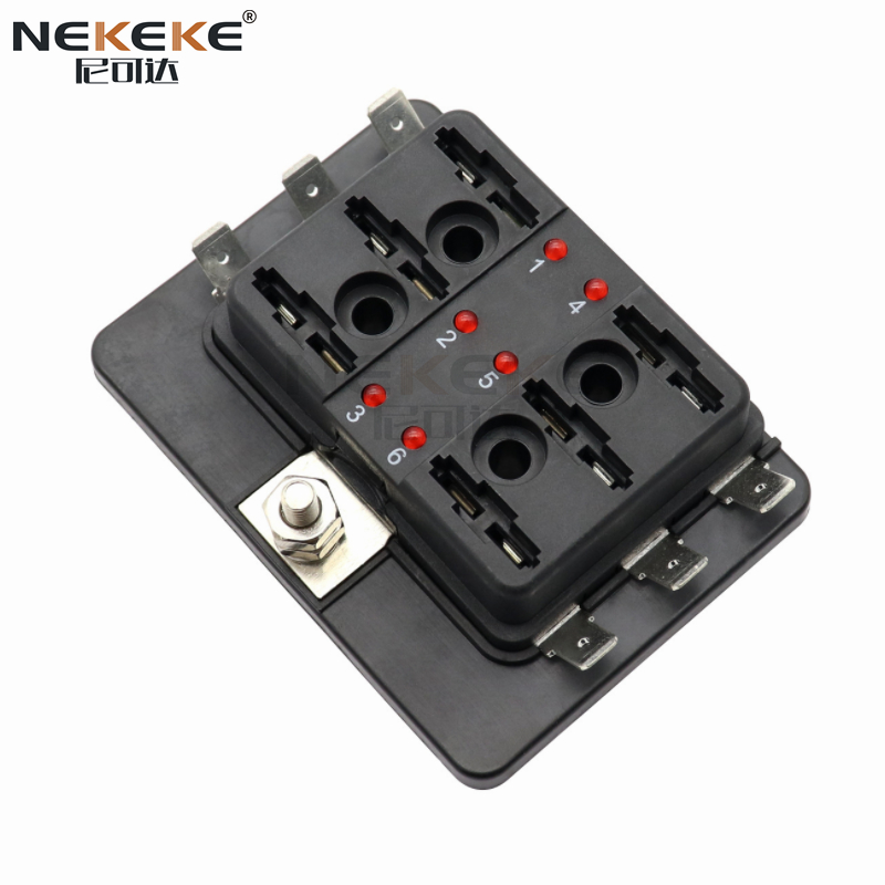 Caixa de fusíveis marinhos de 6 vias à prova d'água com indicador de aviso LED e terminal PC