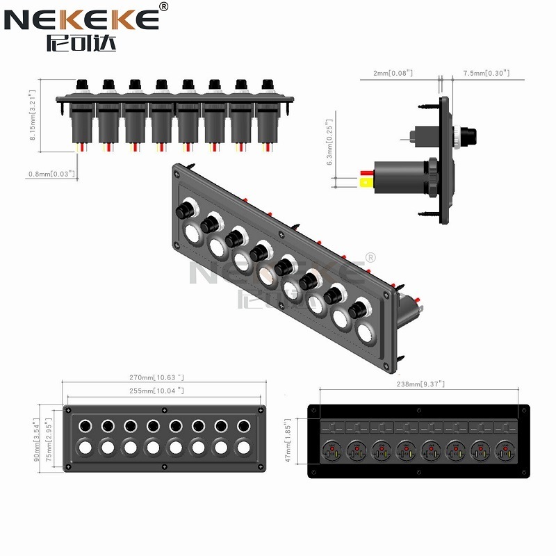 8 Gang Boat Switch Panel 12V 24V Touch Panel Rocker Switch Panel With LED Backlighting