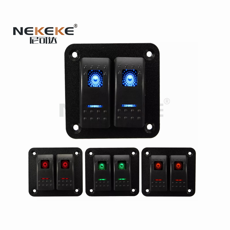 Marine Grade 2 Gang Rocker Switch Panel ON OFF LED Backlight IP68 5 Pin Switch Panel