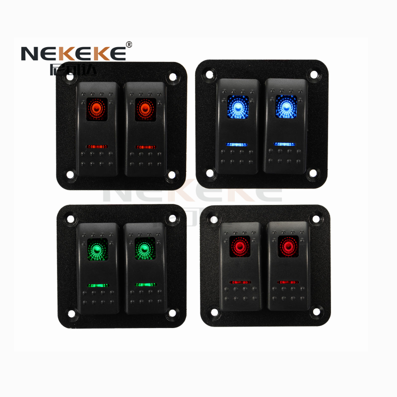Marine Grade 2 Gang Rocker Switch Panel ON OFF LED Backlight IP68 5 Pin Switch Panel
