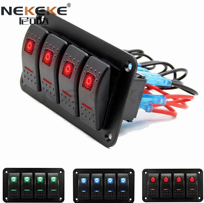 12V 24V 4 Gang Marine Switch Panel Box IP65 Waterproof Rating 5.00'' X 2.68'