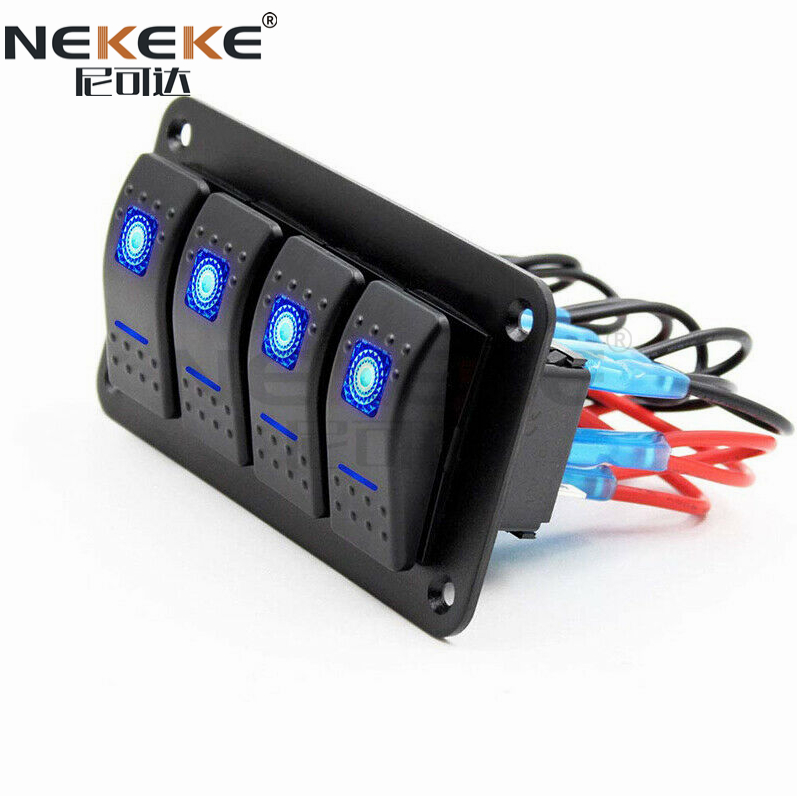 12V 24V 4 Gang Marine Switch Panel Box IP65 Waterproof Rating 5.00'' X 2.68'