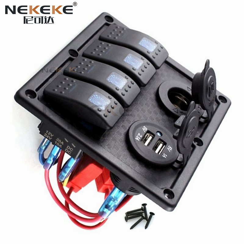 4 Gang Waterproof Rocker Switch Panel Box Dual USB Socket Mixing Panel For Boat