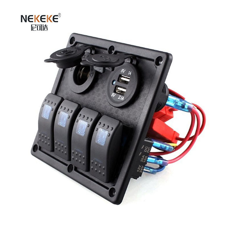 4 Gang Waterproof Rocker Switch Panel Box Dual USB Socket Mixing Panel For Boat
