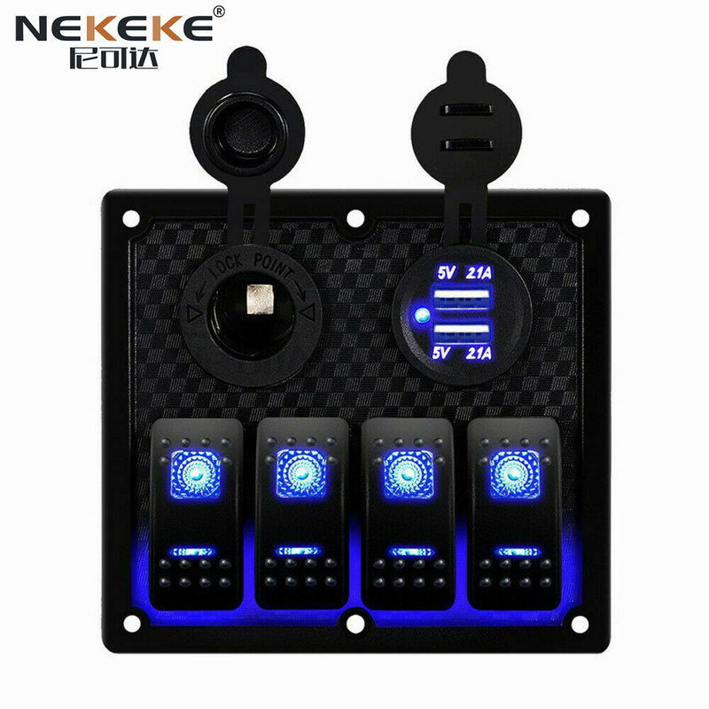 4 Gang Waterproof Rocker Switch Panel Box Dual USB Socket Mixing Panel For Boat