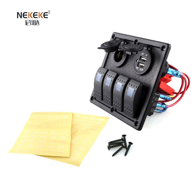 4 Gang Waterproof Rocker Switch Panel Box Dual USB Socket Mixing Panel For Boat