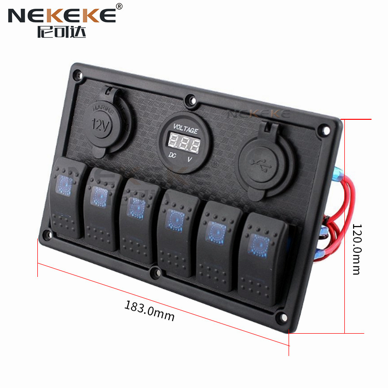 6 Gang Waterproof Rocker Switch Panel 5 Pin Marine Rocker Panel With USB Socket