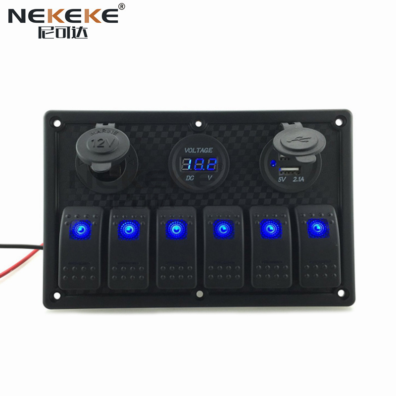 6 Gang Waterproof Rocker Switch Panel 5 Pin Marine Rocker Panel With USB Socket