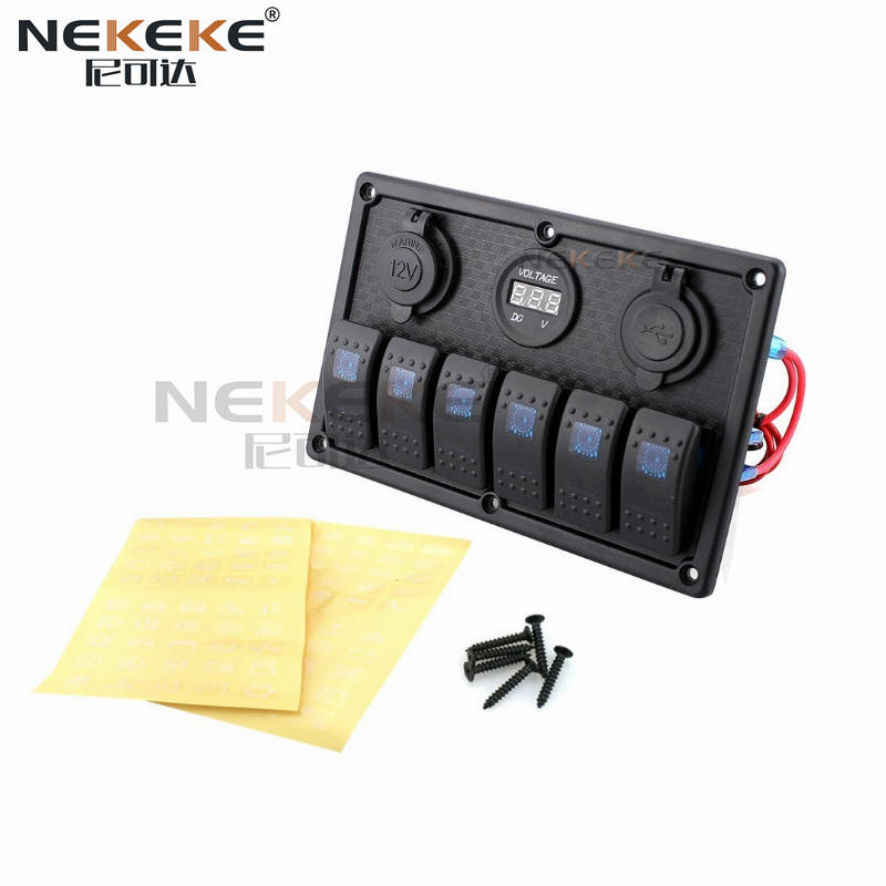 6 Gang Waterproof Rocker Switch Panel 5 Pin Marine Rocker Panel With USB Socket