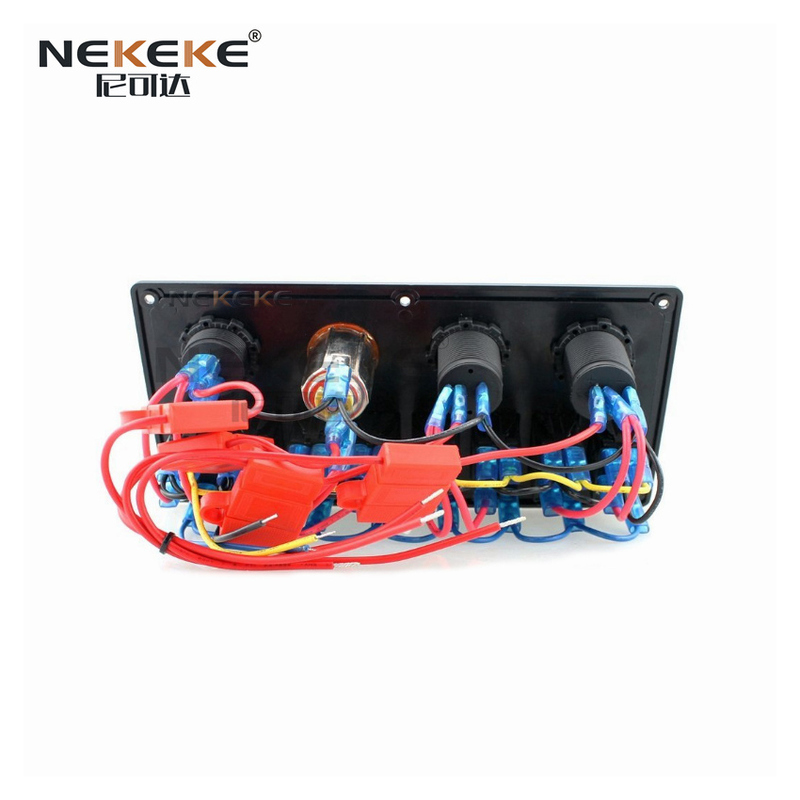 8 Gang Boat Switch Panel With Cigarette Lighter , Dual USB Socket Rocker Switch Panel