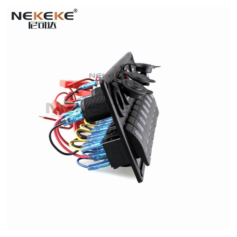 8 Gang Boat Switch Panel With Cigarette Lighter , Dual USB Socket Rocker Switch Panel