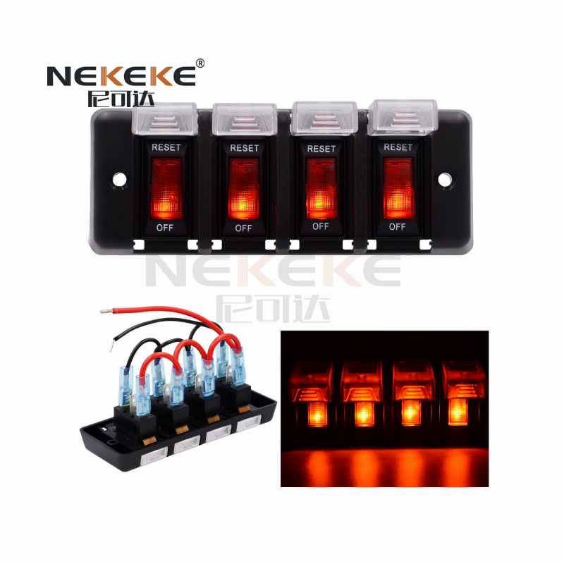 4 Gang 12V Waterproof Marine Rocker Switch Panel ON OFF Toggle Switch Panel For Boat