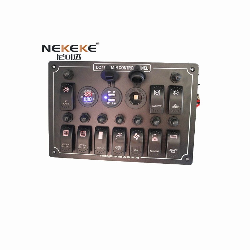 ABS Shell 10 Gang Marine Switch Panel DC 12V 24V Rocker Switch Panel IP65 Grade