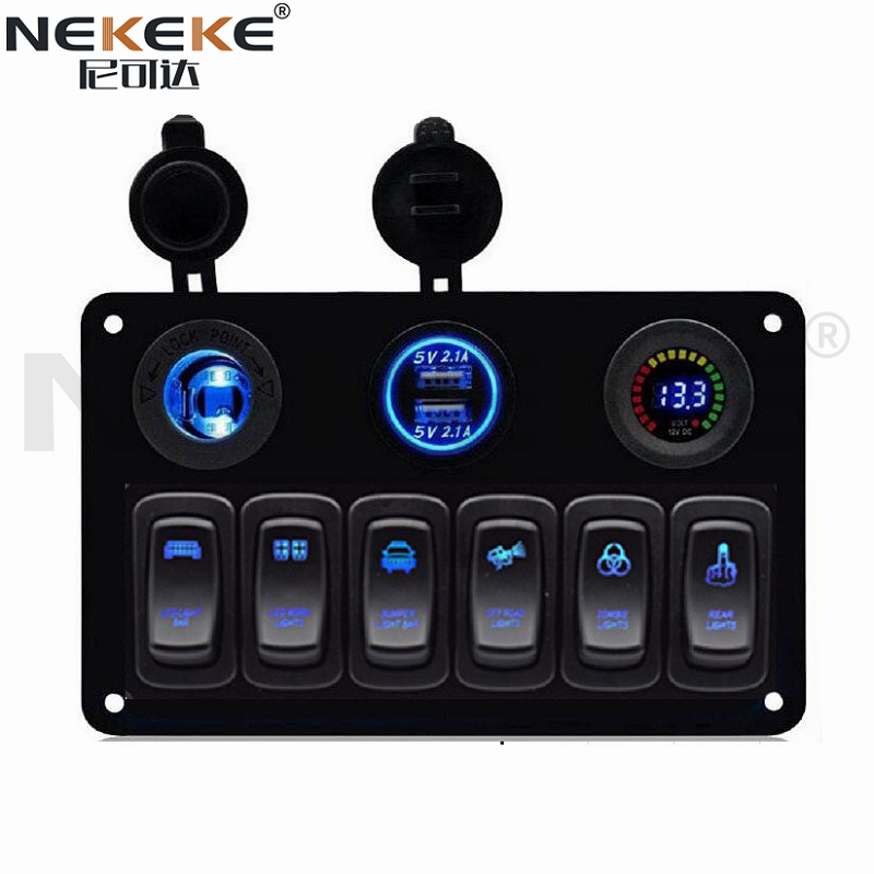 IP65 Rating 12V 24V Marine Switch Panel With Dual USB Car Charger And Color Voltmeter