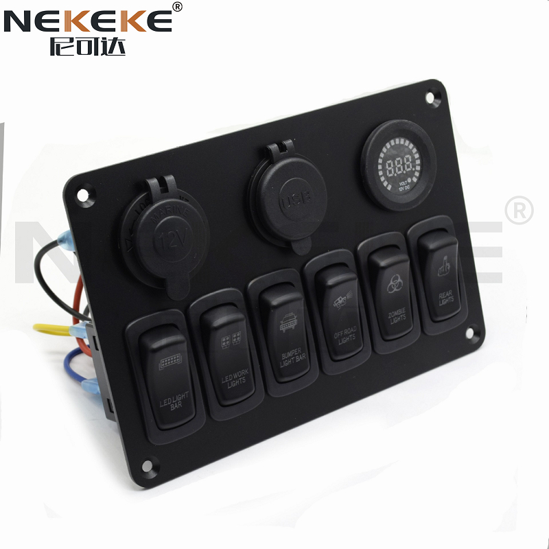 IP65 Rating 12V 24V Marine Switch Panel With Dual USB Car Charger And Color Voltmeter