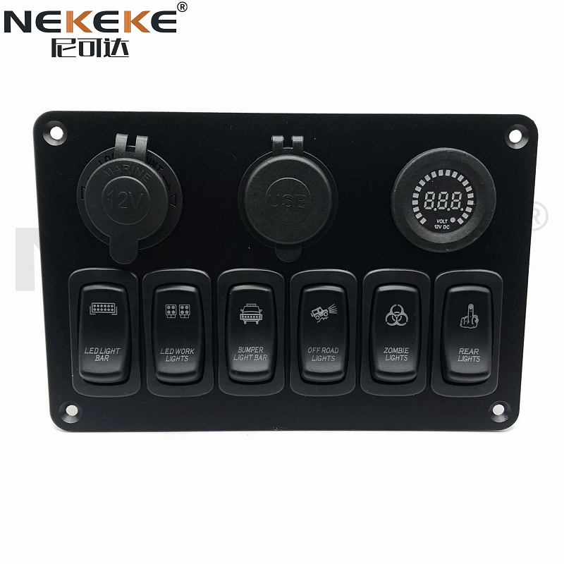 IP65 Rating 12V 24V Marine Switch Panel With Dual USB Car Charger And Color Voltmeter