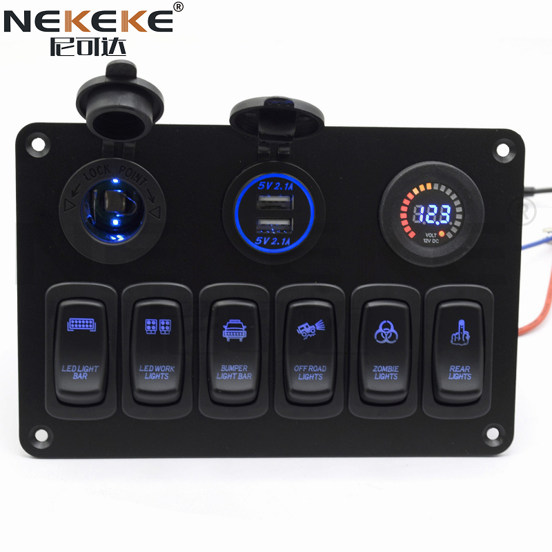 IP65 Rating 12V 24V Marine Switch Panel With Dual USB Car Charger And Color Voltmeter