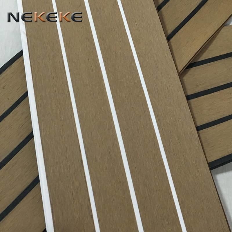 Customized Slip Resistant PVC Deck Flooring Teak Color White Strip For Yachts