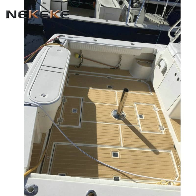 Customized Slip Resistant PVC Deck Flooring Teak Color White Strip For Yachts