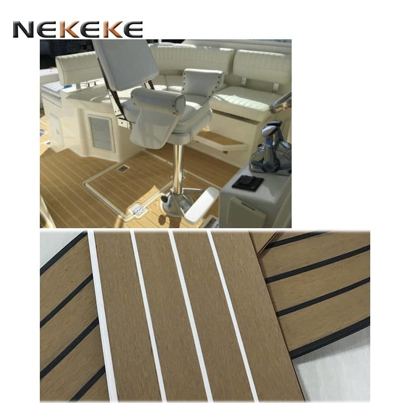 Customized Slip Resistant PVC Deck Flooring Teak Color White Strip For Yachts