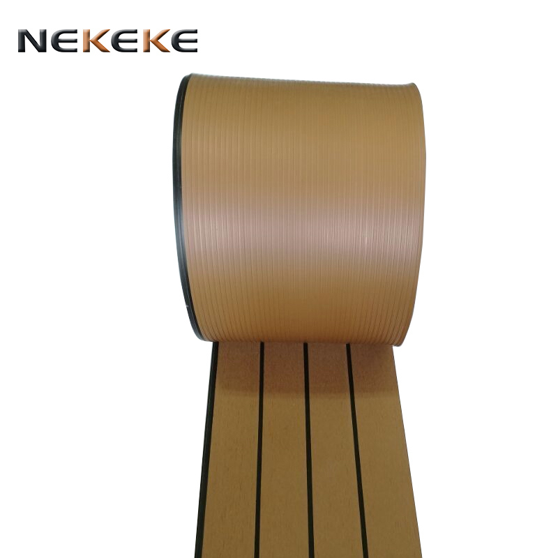 Marine Non Slip PVC Plastic Floor Decking Roll Teak Color Boat Deck Flooring