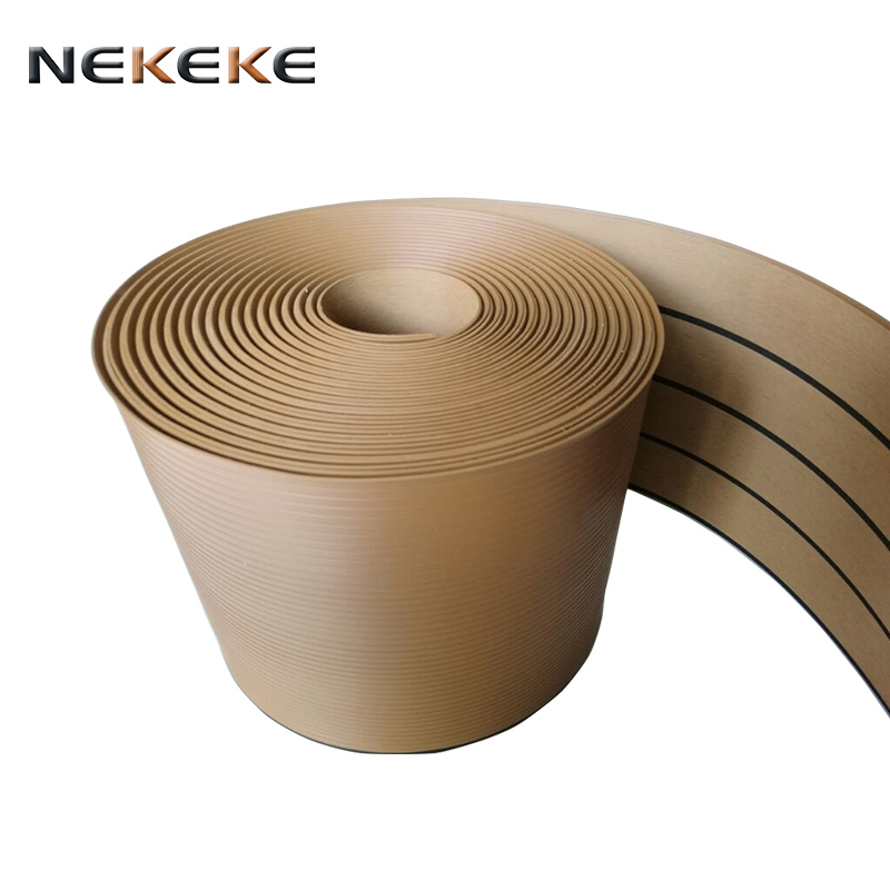 Marine Non Slip PVC Plastic Floor Decking Roll Teak Color Boat Deck Flooring