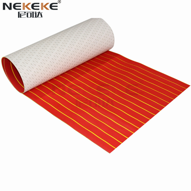 Red Yellow Striped Boat Deck Anti Slip Mat EVA Foam Deck Pad With Straight Groove