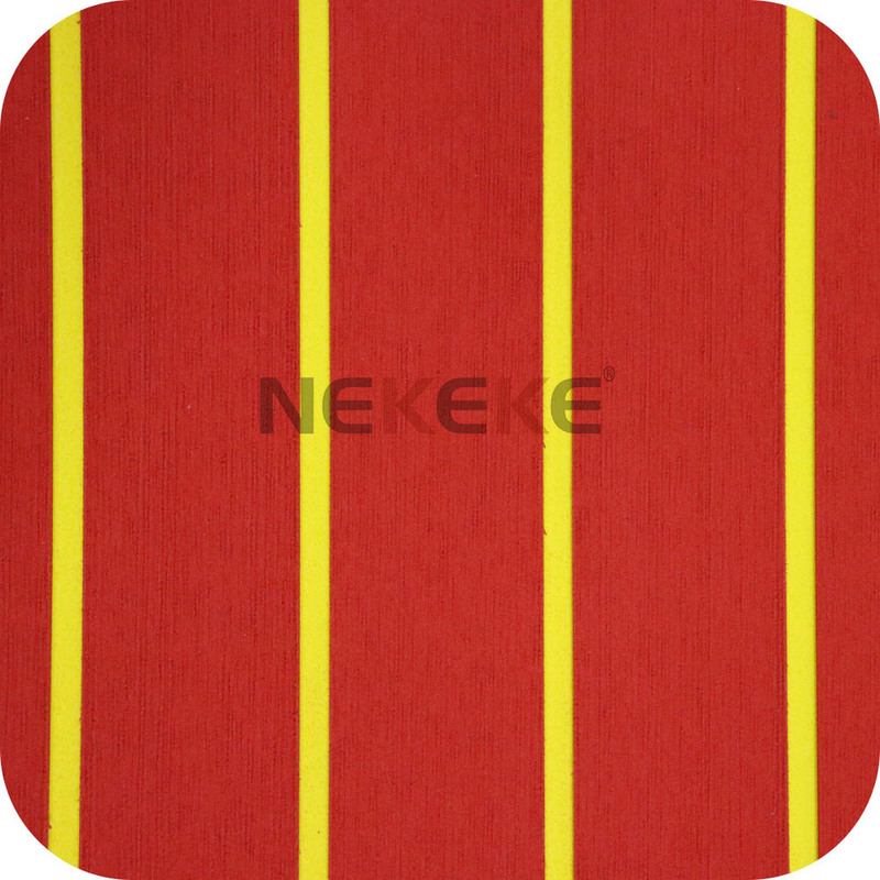 Red Yellow Striped Boat Deck Anti Slip Mat EVA Foam Deck Pad With Straight Groove