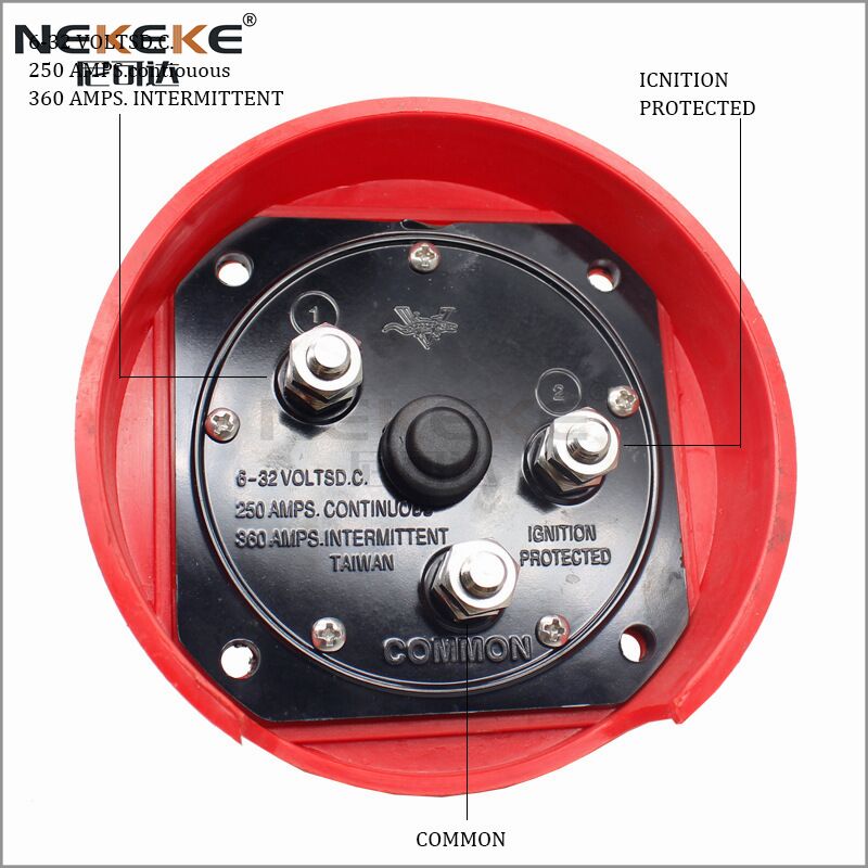 250A Continuous Rating Isolator Switch with DC 6-32V and 1-2-ALL-OFF Operation for Dual Battery Systems