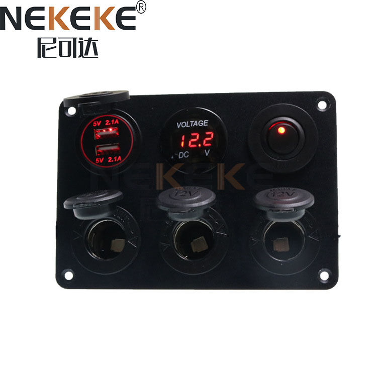 IP65 Waterproof Marine Switch Panel with Dual 2.1A USB Ports and LED Digital Voltmeter