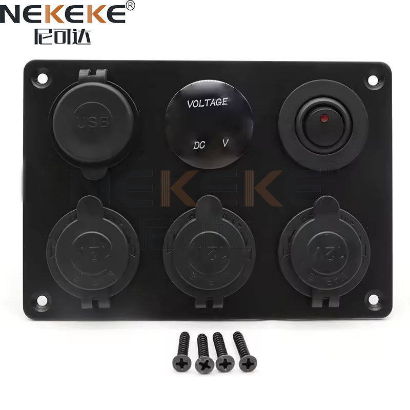 IP65 Waterproof Marine Switch Panel with Dual 2.1A USB Ports and LED Digital Voltmeter