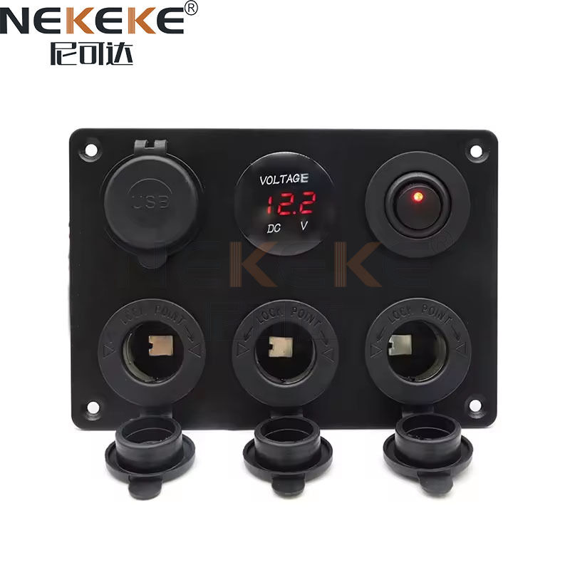 IP65 Waterproof Marine Switch Panel with Dual 2.1A USB Ports and LED Digital Voltmeter