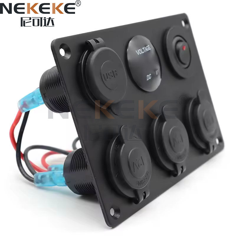 IP65 Waterproof Marine Switch Panel with Dual 2.1A USB Ports and LED Digital Voltmeter