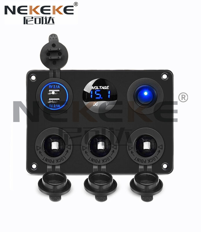 IP65 Waterproof Marine Switch Panel with Dual 2.1A USB Ports and LED Digital Voltmeter