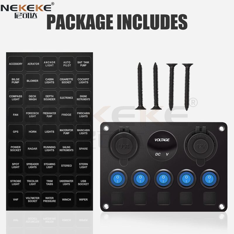 5 Gang Marine Switch Panel IP65 Waterproof with 20A DC Overload Protection and Aluminum Construction