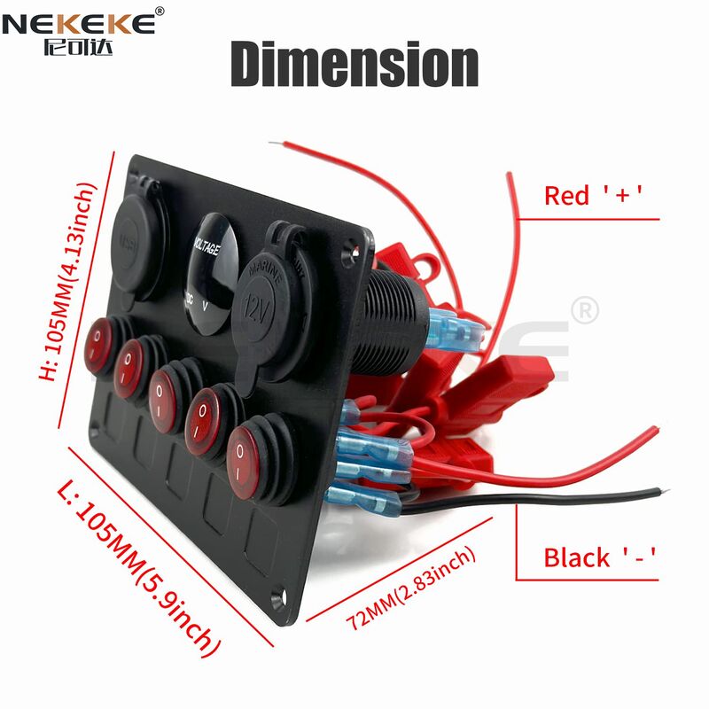 5 Gang Marine Switch Panel IP65 Waterproof with 20A DC Overload Protection and Aluminum Construction
