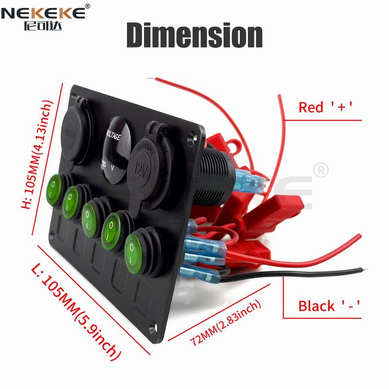 5 Gang Marine Switch Panel IP65 Waterproof with 20A DC Overload Protection and Aluminum Construction