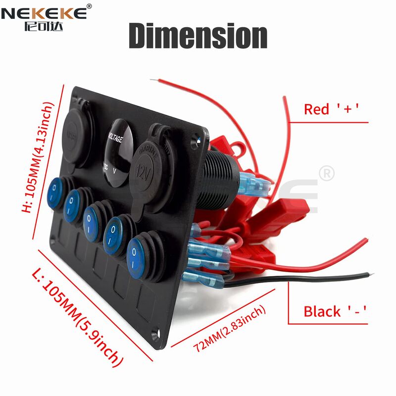 5 Gang Marine Switch Panel IP65 Waterproof with 20A DC Overload Protection and Aluminum Construction