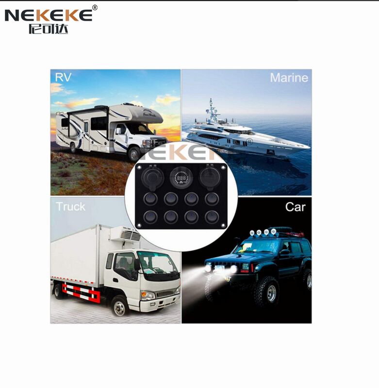 Marine Switch Panel 8 Gang IP65 Waterproof with Dual USB Charger and Voltmeter Aluminum Construction