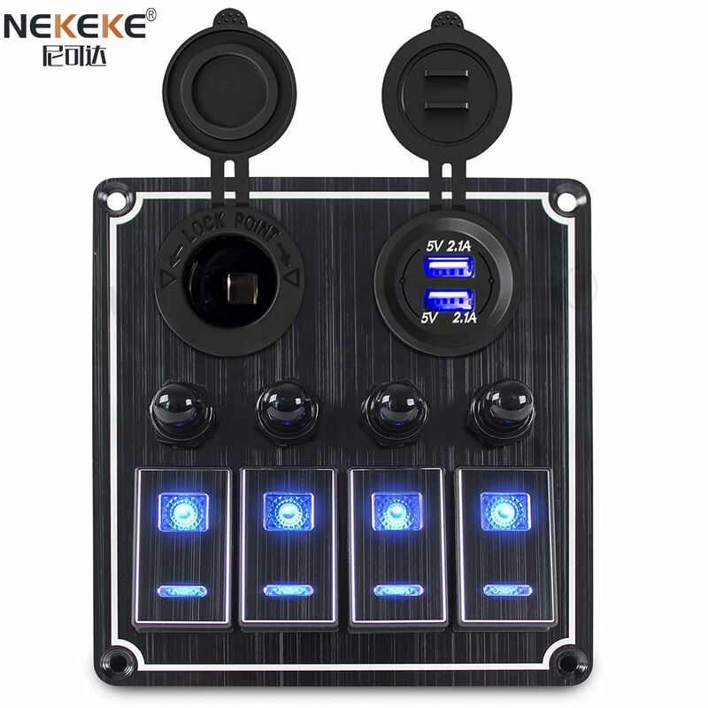 Waterproof IP65 Marine Switch Panel with Dual USB Charger Port and Aluminum Construction
