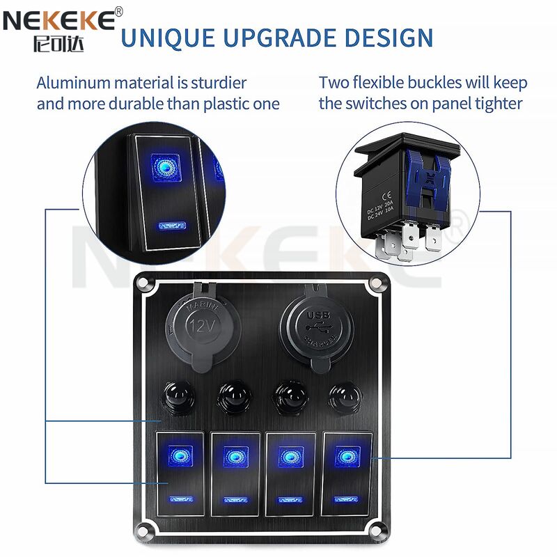 Waterproof IP65 Marine Switch Panel with Dual USB Charger Port and Aluminum Construction